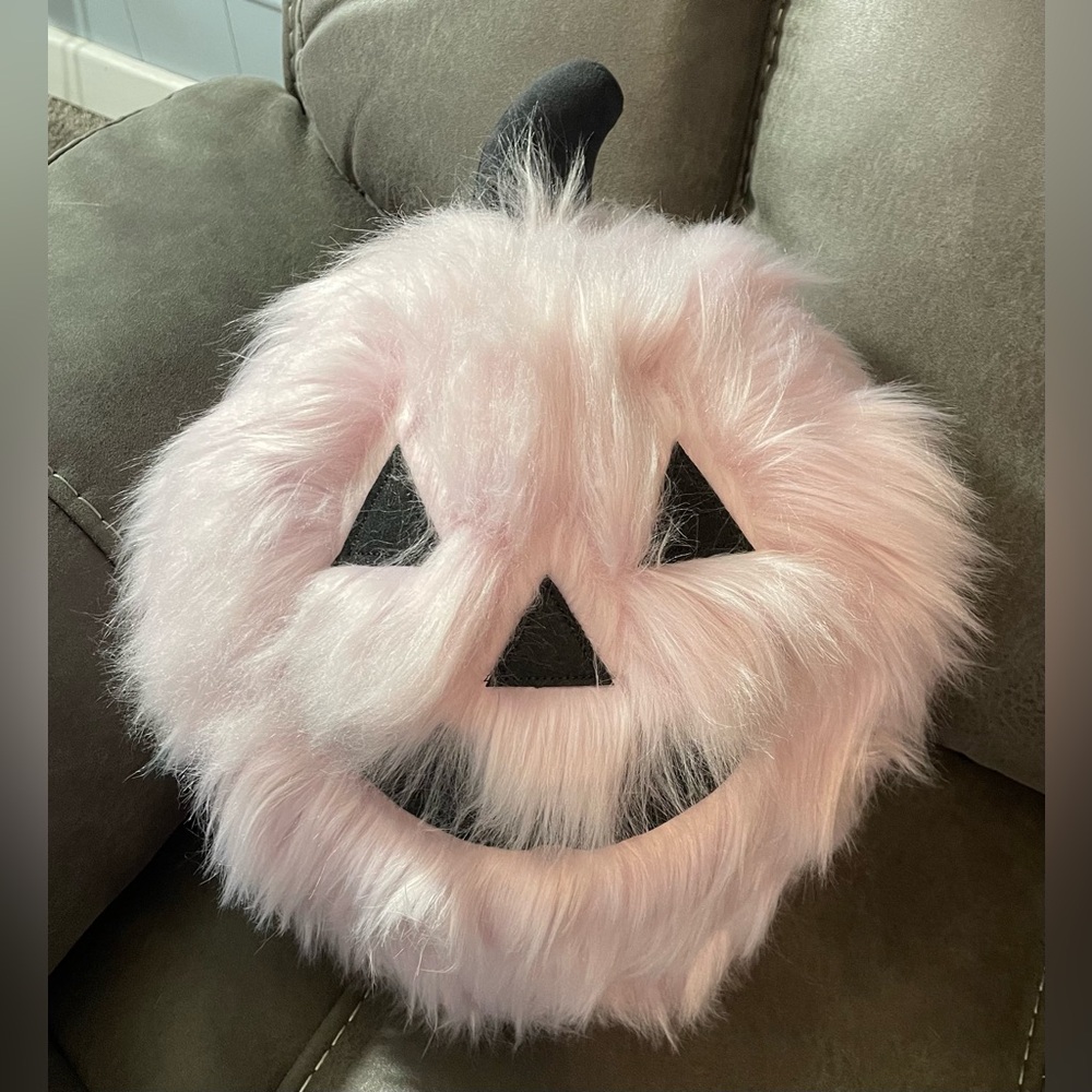 NWT Cupcakes And Cashmere Purple Pumpkin Fuzzy Faux Fur Throw Pillow Decor